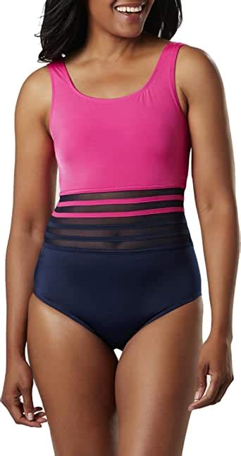 Jaclyn Smith Womens Plus Size 1 Piece Colorblock Swim Suit