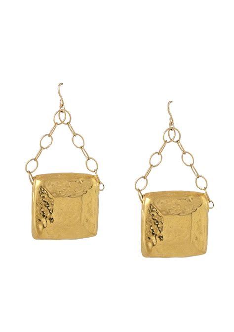 Hammered Gold Square Drop Earrings Devon Leigh Jewelry