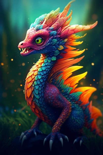 Premium Photo Illustration Cute Multicolor Dragon Generative Ai