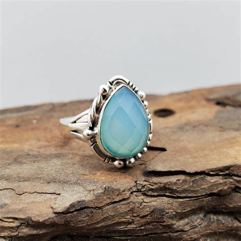 Sterling Silver Aqua Blue Chalcedony Ring Size 8 Blue Chalcedony Ring