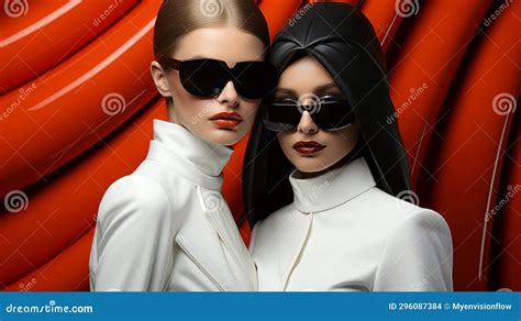 Two Women Wearing Sunglasses And Posing For A Picture Stock Illustration Illustration Of