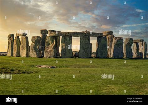 Stonehenge Large Panorama At Sunset United Kingdom Stock Photo Alamy