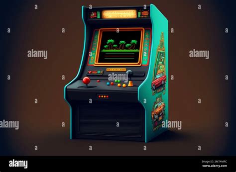 Retro arcade game machine on dark background. Vintage multi video game