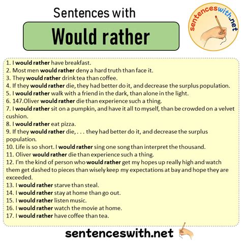 Sentences With Would Rather Sentences About Would Rather In English