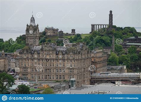 Calton Hill And Balmoral Hotel Viewed From Edinburgh Castle Scotland