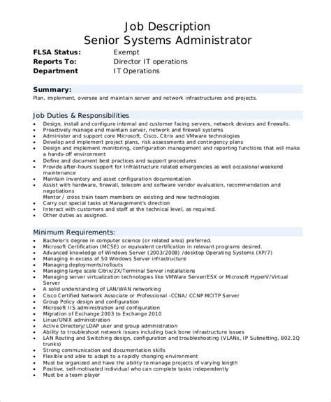 Free 10 Sample System Administrator Job Description Templates In Pdf