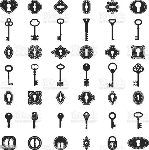 Keyhole Key Icons Vintage Keys And Keyholes Signs For Logo Stock