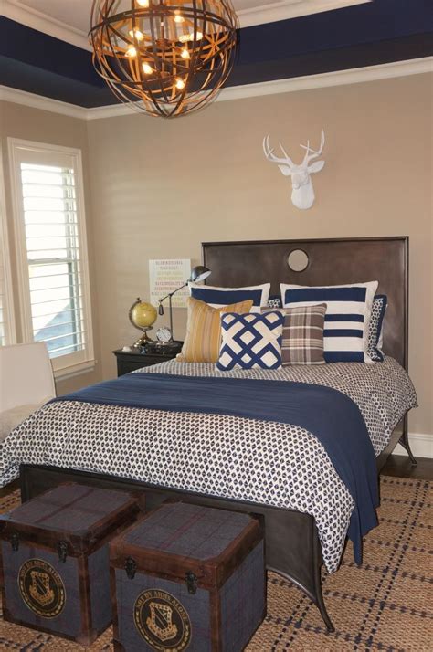Modern stylish teen boys room ideas decoration. bluenestdesign.com | Boys bedrooms, Blue bedroom, Tan bedroom