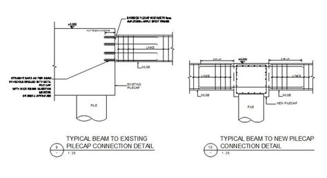 Typical Beam To Existing And New Pilecap Connection Section Details Are