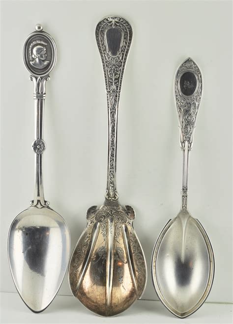 3 Ornate Sterling Silver Large Serving Spoons