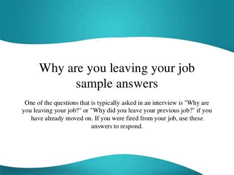 Why Are You Leaving Your Job Sample Answers