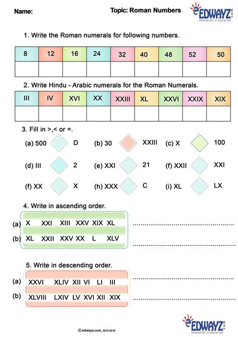 worksheet roman numerals grade 5 schematic and wiring diagram