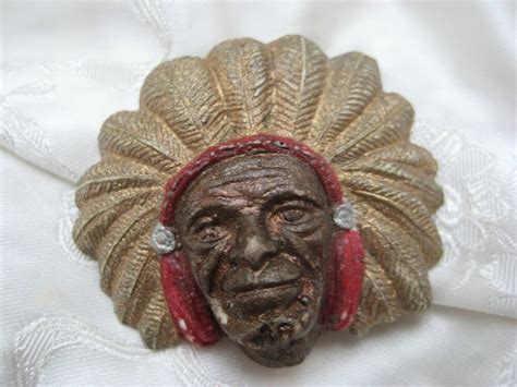 Vintage Antique Old Ceramic Chalk Paste Native American Indian Chief