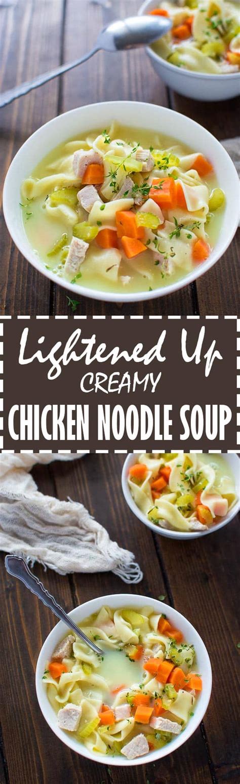 All you need is a whole chicken (cut into parts), water, celery, onions, and carrots. Lightened Up Creamy Chicken Noodle Soup - COOKTORIA