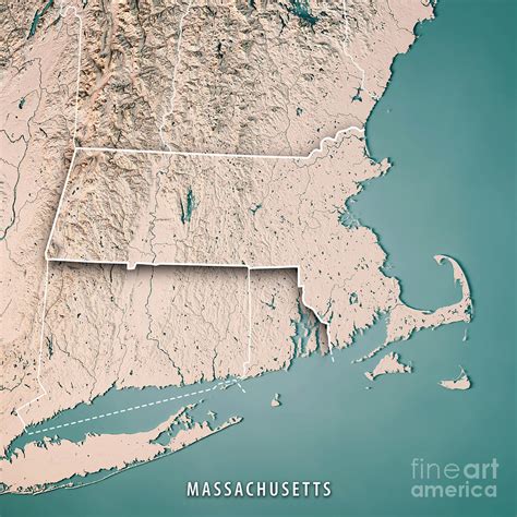 Massachusetts State Usa 3d Render Topographic Map Neutral Border