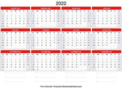 Editable Printable Calendar 2022 Free Letter Templates