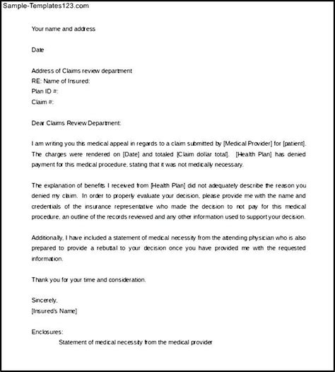 It provides detailed summaries of patient complaints and medical history to clinicians/departments receiving treatment to ensure a smooth transition of care. Free Sample Medical Appeal Letters | Master of Template ...