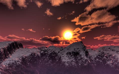 1027360 Sunset 3d Render Sunrise Cloud Mountain Dawn Afterglow