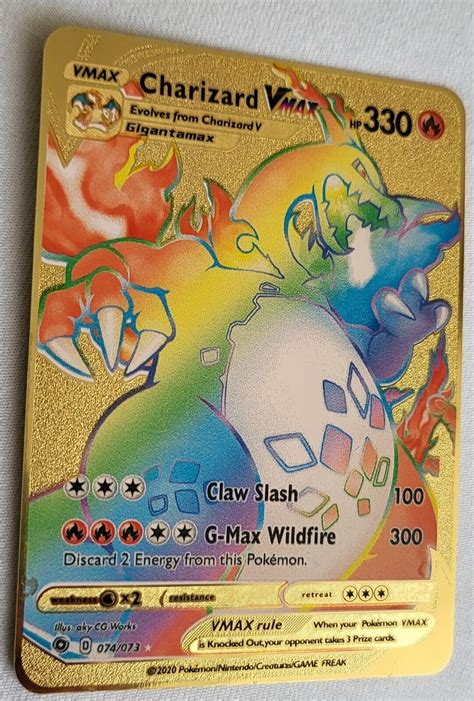 Mavin Pokemon Rainbow Charizard Vmax Gold Metal Collectable Card New