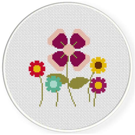 — pattern in color symbols with floss. Charts Club Members Only: Pretty Simple Flowers Cross ...