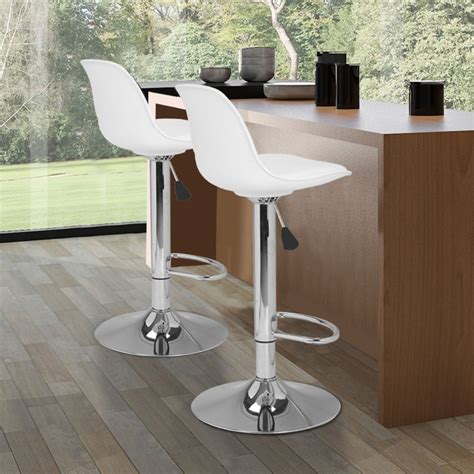 Tabouret haut blanc, noir, réglable, bois ou métal. Lot de 2 tabourets de bar design blanc pas cher - KARL ...