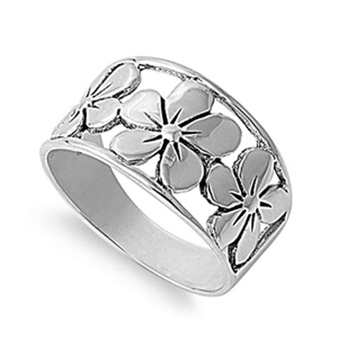Sac Silver Sterling Silver Womens Plumeria Flower Fashion Ring
