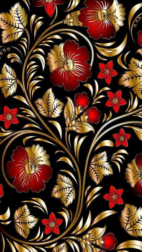 Red And Gold Wallpaper Nature Flowers Flowery Wallpaper Art Deco
