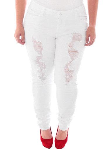 Plus Size Designer Distressed White Skinny Jeans Plussizefix