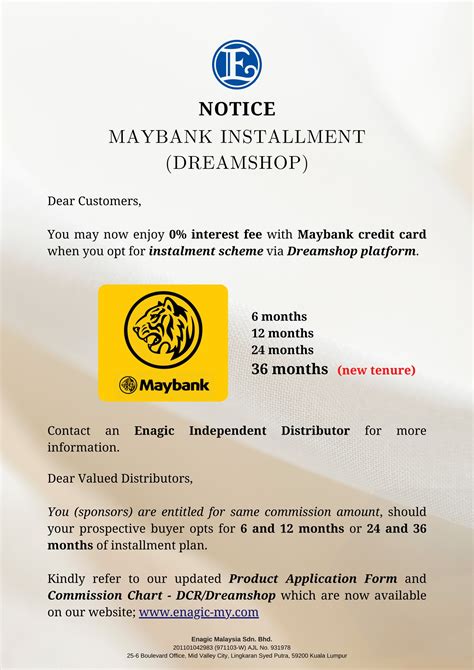 Notice Maybank Installment Dreamshop Enagic Malaysia Sdn Bhd