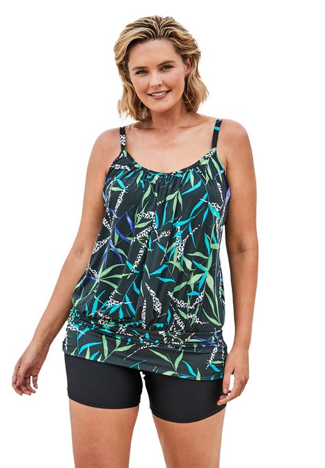 Swimsuits For All Womens Plus Size Lightweight Blouson Tankini Top 18