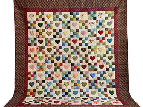 Queen Multi Color Hearts And Nine Patch Quilt Hannah S Quilts