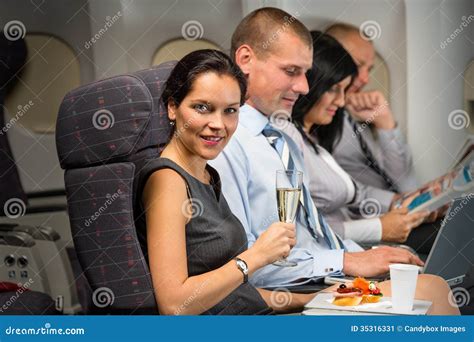 Business Travel By Plane Woman Enjoy Refreshment Stock Image Image Of