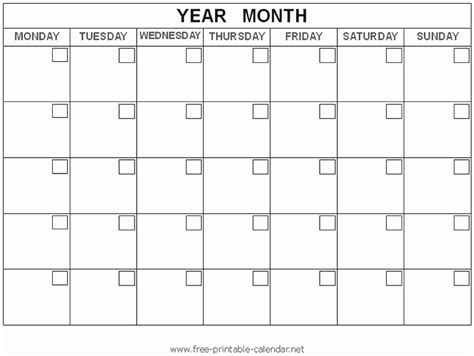 calendar with large squares printable calendar