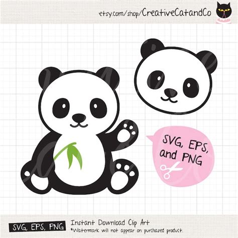Panda Svg Cute Panda Svg Eps File Baby Panda Holding Bamboo Etsy