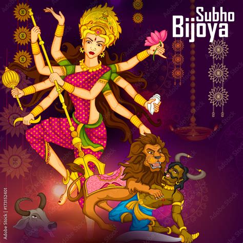 Goddess Durga Killing Demon Mahishasura For Happy Vijayadashami Dussehra Stock Vector Adobe Stock