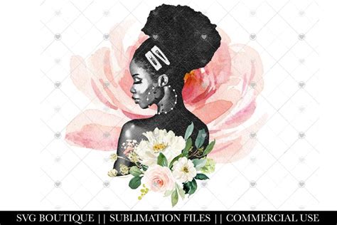 Black Woman Sublimation File Floral Afro Puff Png Clipart