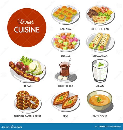 Turkish Cuisine Food And Traditional Dishes Stock Vector Illustration