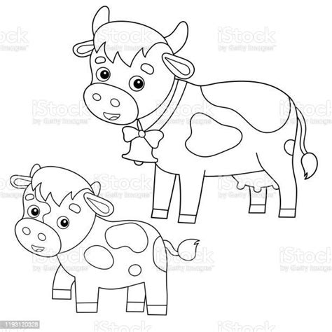Kleurplaat Pagina Omtrek Van Cartoon Koe Met Kalf Landbouwhuisdieren