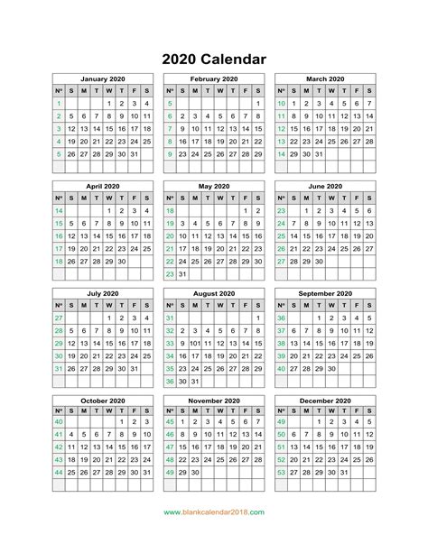 Blank Calendar 2020
