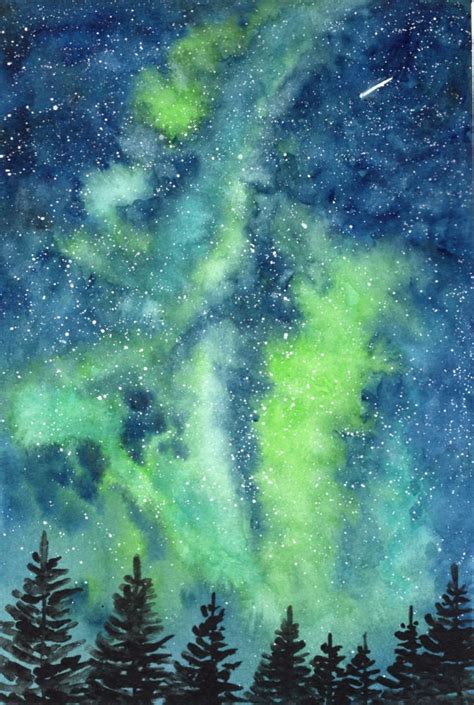 Green And Blue Watercolor Galaxy Art Print By Kathrynaeurtms Creation