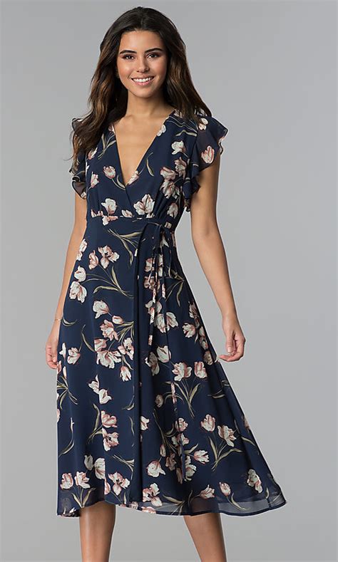 Floral Print Navy Wedding Guest Party Dress Promgirl