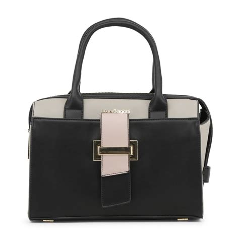 Laura Biagiotti Womens Black Pu Handbag Zip Closing Internal Pockets