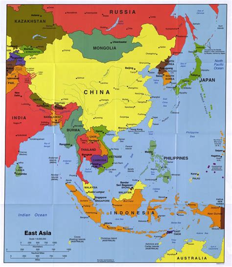 Large Detailed Political Map Of East Asia With Major Cities And