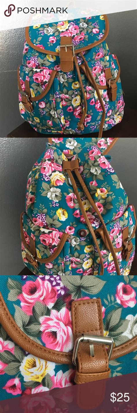Floral Print Flap Pockets Cotton Canvas Backpack Boutique