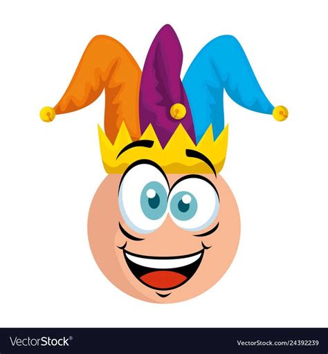 Crazy Emoticon Face With Jester Hat Fools Day Vector Illustration
