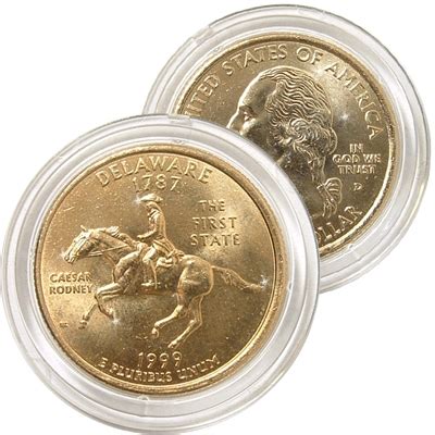 The 1999 and 2000 24 karat gold layered statehood quarter collection contains first ten quarters in the 50 state series. 1999 Delaware 24 Karat Gold Quarter - Denver