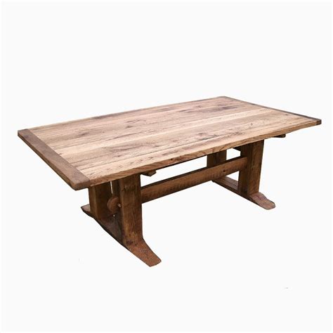 Discover the authentic mission style charm of this amish dining room furniture collection, featuring a trestle dining table, captain's chairs, and side chairs. Buy a Hand Crafted Antique Oak Mission Style Trestle Table ...