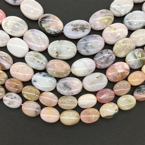 Natural Highly Polished Pink Opal Oval Gemstone Bead Necklace Etsy