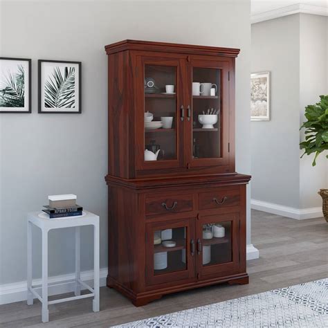 Kitchen & dining room furniture. Pennsylvania Shaker Solid Wood Glass Door Dining Kitchen Hutch