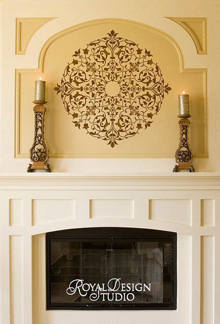 Arabesque Ceiling Medallion Stencil On Fireplace Wall Niche Royal